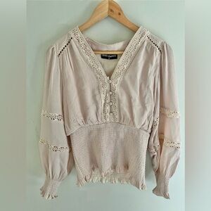 Scarlet Darkness Cottagecore Lace Peasant Blouse Smocked Waist Prairie Top M